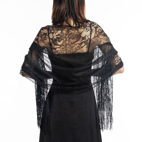 YLUFAC Mantones y Bufandas para Damas Vestido de Noche Estola Damas Festivo Bufanda de Encaje con Flecos Pañuelo para el Cuello