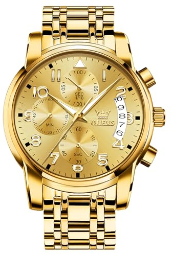 OLEVS Edelstahl Herrenuhren Chronograph Modern Quarz Analog Armbanduhr | Herren Uhr Datum Leuchtend Wasserdicht Herrenarmbanduhr Metallarmband Geschenke für Männer