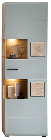 Lomadox Vitrinenschrank Vitrine mit Beleuchtung, Eiche mit Schilfgrün