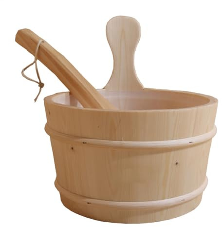 1 x Sauna-Holzeimer – -Saunafass, Sauna-Zubehör-Set, Zedern-Sauna-Eimer und -löffel, handgefertigte ss-Sauna-Kelle, -Sauna-Eimer für Sauna, Dampfbad, Badezimmer