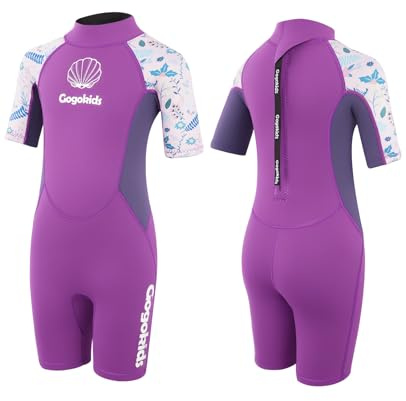 Gogokids Kids Shorty Wetsuit, 2.5mm SCR Neoprene Wetsuits for Toddlers, Back Zipper Children's Short Wet Suits Comfort & Warmth, UV Wetsuit for Swimming, Snorkelling & Surfing, Ages 2-10 Boys Girls