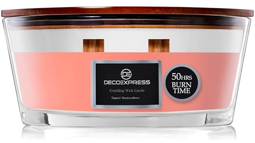 DECO EXPRESS doftljus sprakande ljus upp till 50 timmars bränntid dubbel veke ellips lugnande mysig heminredning gåvor till henne (rostade marshmallows)