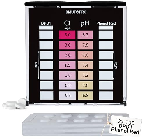 Pooltestare pH och klor 2-i-1 | vattentestare skakningstest | DPD1 och fenol röd | provtestabletter (2 x 100 stycken)
