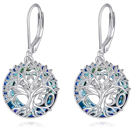 YFN födelsedag örhängen 925 sterlingsilver livets träd örhängen blå kristall smycken gåva för kvinnor mödrar, Normalität, Sterlingsilver, Ingen ädelsten