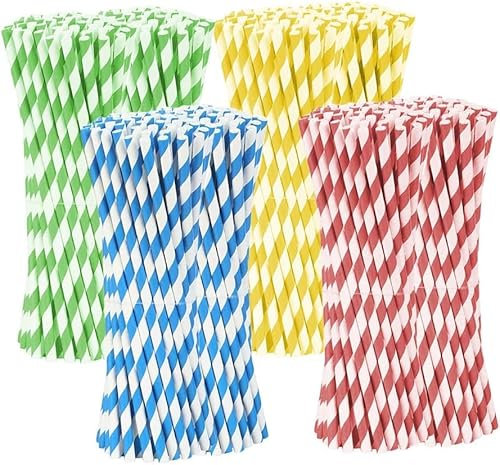 Confezione da 300 cannucce di carta colorate, cannucce di carta, cannucce di carta colorate per cocktail, bevande fredde e succhi, 4 colori