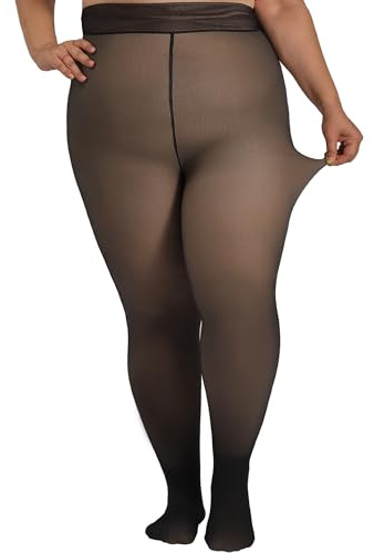 DORALLURE Übergroße Thermo Strumpfhose Damen, Gefüttert Fleece Winter Warme Thermostrumpfhosen, Gefälschte Durchscheinend Strumpfhose (Translucent, 3XL-4XL)