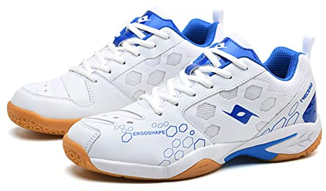 omcam Hommes Femmes Baskets De Volley-Ball, Jeunes Baskets De Badminton Anti-Slip Mode Squash Fitness Chaussures De Sport Chaussures De Tennis Légères,Bleu,43 EU