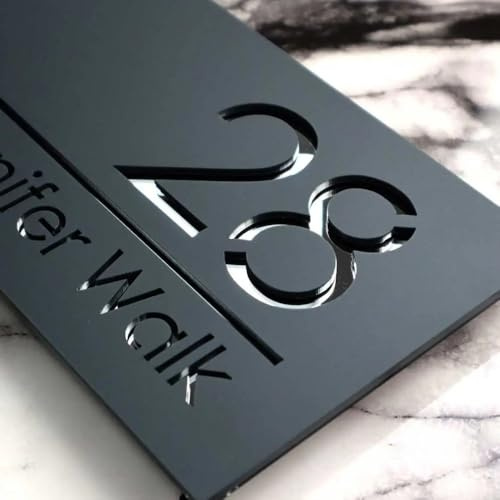 Personalisierte Acryl-Hausnummer, lasergeschnittenes Türnummernschild, individuelles Hausnummernschild, individuelles Hausnummernschild (schwarz (silberner Text))