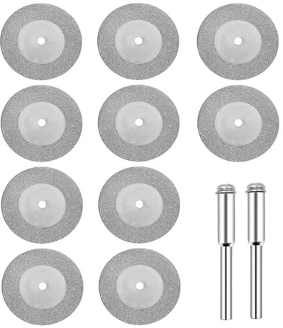 MiJunHD 10PCS 50mm Diamond Cutting Discs & 2PCS 3mm Shank Mandrel, Rotary Tool Diamond Cutting Wheel Kit for Metal Tile Wood Glass Marble Plastic Jade (Cutting Blade without Holes)