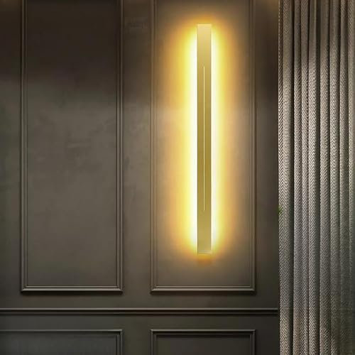 GZZBMY Modern LED Wandleuchte Innen Acryl Wandlampe Neutralweiß/Warmweißes/Kaltweiß Wandlicht Lampen Lange Wandbeleuchtung Buchlampe Lesen für Wohnzimmer Schlafzimmer Treppen (Gold Warms Licht,150CM)