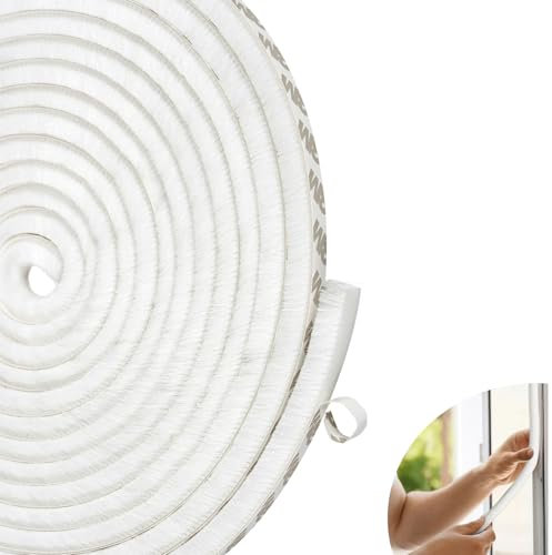 10m Draft Excluder for Doors, Window Insulation Draught Excluder Tape, 10 Meters(L) x 9 mm(W) x 9mm(T) Door Brush Seal Strip, Self-Adhesive Sealing Strip for Door, Window (White)