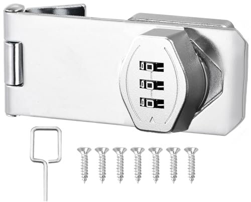 Litensh Lucchetto con password per armadi domestici, serratura a combinazione, serratura di sicurezza, antifurto, per cassetto, fienile, argento, 4 pollici