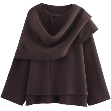 Kissonic Übergroße Damen-Schaljacke, Überwurf aus Strick, langärmelig, mit Knopf, Winter-Caban, Kaffee, M