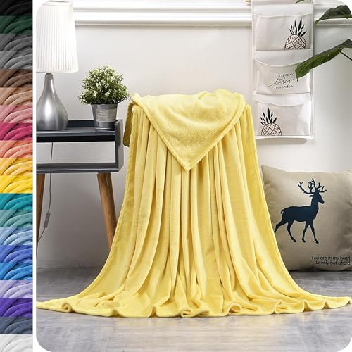 GAIFNAG Kuscheldecke Decke Sofa Strickdecke 70 x 200 cm 230 G/M² Flanell Extra Weich, Waschbar Warme Überwurfdecke Sofadecke für Bett Sofa Schlafzimmer Büro Home, Gelb