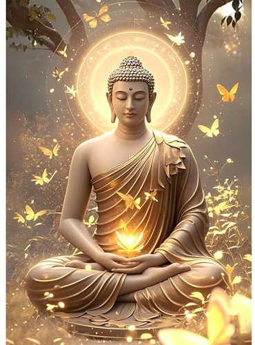 KEYIFA 5D Estatua de Buda Diamond Painting Kit Completo, Cristal Lienzo Foto Pintura Diamante para Adultos, Diamond Painting Art con Accesorios DecoracióN De Pared Hogar 30x40cm