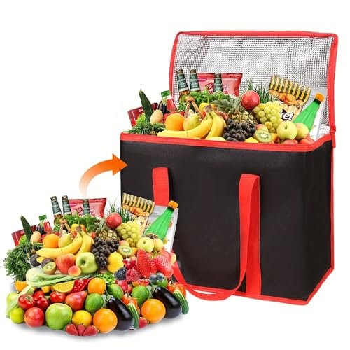Kühltasche Faltbar Groß-35L Picknicktasche Kühltasche, Kühltasche Gross,kühltasche Auto, Kühltasche Eistasche,Lunch Tasche,Kühlbox für Picknick (Schwarz und Rot)