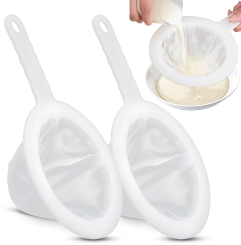 Uenhoy 2 Pcs Ultra-Fine Nylon Mesh Strainers 120/200 Mesh Kitchen Food Yogurt Mesh Sieve, Plasitc Colander with Handle, Sieve Filter for Food Tea Juice Coffee Milk Liquids