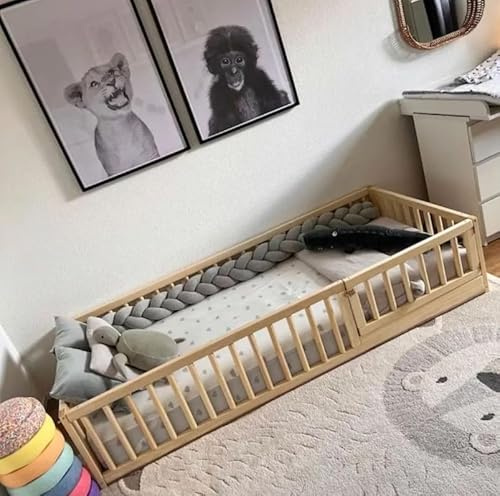 HOMEforDREAMS H4D-35 Montessori-inspiriertes Bodenbett 120x60cm | Bodenbett aus Naturholz mit runden Sicherheitsgittern und Tür, Montessori-inspiriert, leichter Zugang