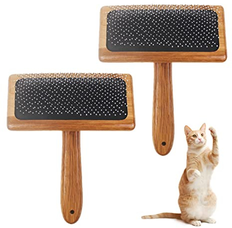 2 Pcs Wool Carders Needle Felting Brush, Hand Carders for Wool, Carpet Needle Felting Tools with Solid Wood Handle, Slicker Brush for Dogs, for Craft Felt Project