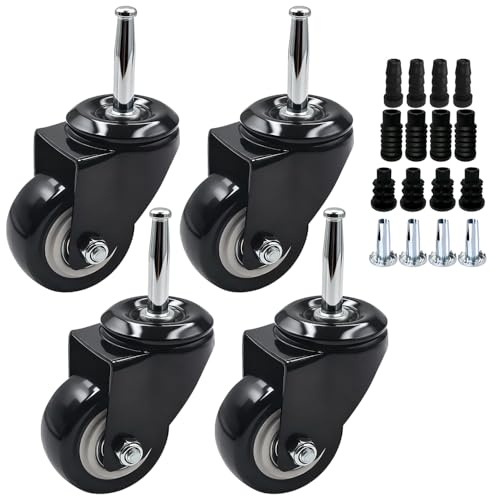 QAVBFA 2 Inch Stem Casters Wheels Set of 4 – with 5/16 x 1-1/2 (8x38mm) Stem Swivel Grip Neck Stem Casters Wheels with Iron & Plastic Sockets for Furniture, Cabinet, Crib, Dolly, Trolley