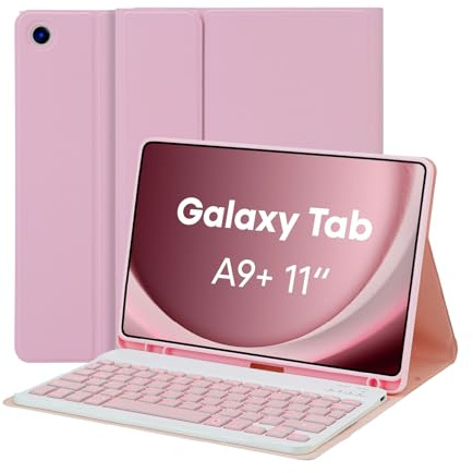 MAYPHY Backlit Keyboard Case for Samsung Galaxy Tab A11 Plus 2025, Tab A9 Plus 5G 11 Inch 2023, 7-Color Detachable Keyboard Case for Samsung Galaxy Tab A11+ A9+, with S-Pen Holder, UK Layout, Pink