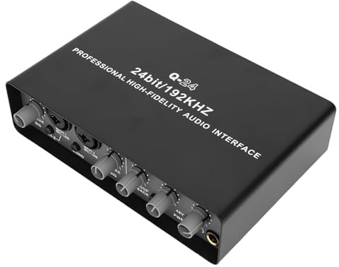 2 Channel USB Audio Interface, XLR TRS for Guitar Podcasting Recording 192kHz 24Bit Portable Studio Mixer Sound Card