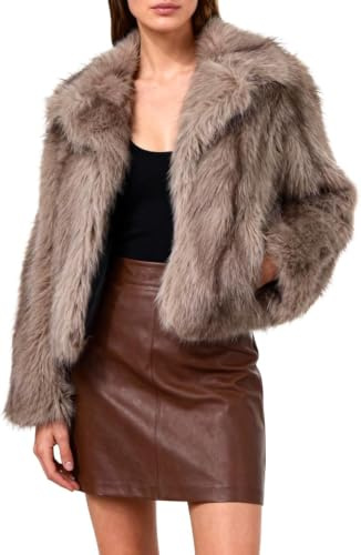 Amazhiyu Manteau en fausse fourrure pour femmes avec poches, veste d'hiver à revers manches longues ouverture devant vêtement d'extérieur cardigan chaud en peluche, kaki, XL
