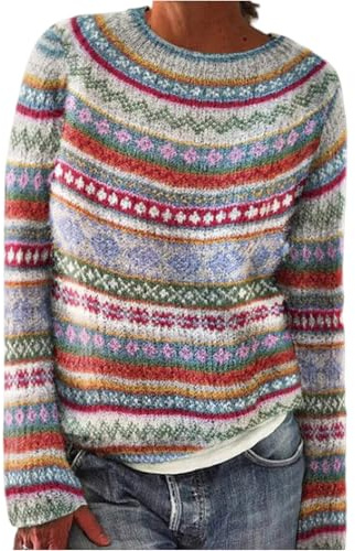 Sweater Damen,Norweger Pullover Damen Original Weihnachten Winter Kaschmir Pullis Langarm Oberteile Elegant Rundhals Casual Warm Winterpullover Strickpullover（02-Rosa,S）