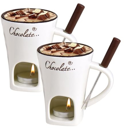 Générique Tasse À Fondue Au Chocolat avec Fourchettes, Lot de 2 Tasse À Chocolat Fondu, Tasses À Café en Céramique, Ensemble De Bougies Chauffe-Plat pour Les Réunions De