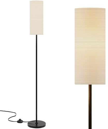 Floor Lamp Cream Grasscloth Horizontal Stripes Smooth Surface Neutral Palette Dimmable Modern Standing Lamp with Lampshade Remote Footswitch Tall Pole Corner Lamp for Living Room Bedroom Office