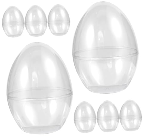 WOONEKY 8pcs Plastic Easter Eggs Fillable Ornaments Flat Bottom 90x90x120mm, Acrylic Candy Storage Boxes for Party Decorations and Craft Supplies