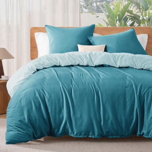 Exclusivo Mezcla Funda Nórdica Verano, 220×240 cm, para Cama 135/150 | Reversible, Suave, Lavable a Máquina, 3 piezas de funda nórdica 220×240cm, con funda almohada 80×80cm, Turquesa/Verde Claro