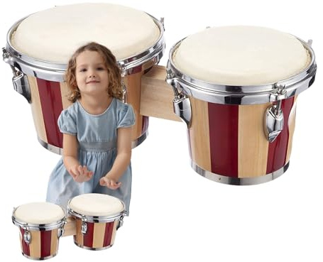 Bongo-Trommel, Handperkussion aus Holz, professionelles 6-Zoll- und 7-Zoll-Trommelset mit Naturfellfellen für klare, klangstabile Resonanz, pädagogisches Rhythmusinstrument zum Musiklernen