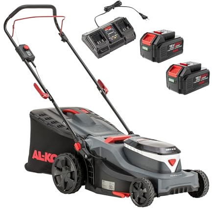 AL-KO Batteridriven gräsklippare 43,6 Li Comfort, 43 cm skärbredd, central skärhöjdjustering, för gräsmattor upp till 650 m², inkl. 2 x 18/36 V (5 Ah/2,5 Ah) och dubbel laddare
