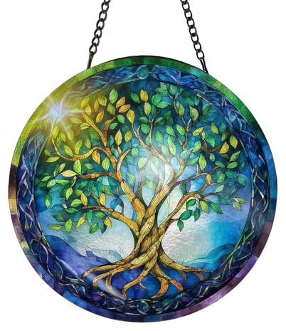 Vordpe Suncatcher Ventana, atrapador de sol, acrílico, 20 x 20 cm, decoración bohemia y decoración de ventanas para balcón, juego de luces colorido, decoración para ventanas, incluye cadena de metal