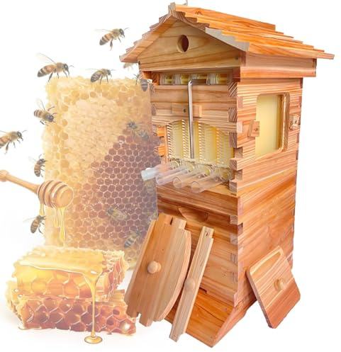 Hydravex Bienenstock-Starterset, selbstfließender Honigstock mit 4 Rahmen, hölzerner Flow Hive Bienenstock, Komplettset für die Imkerei, klein, für die Imkerei, Gartenbestäuber