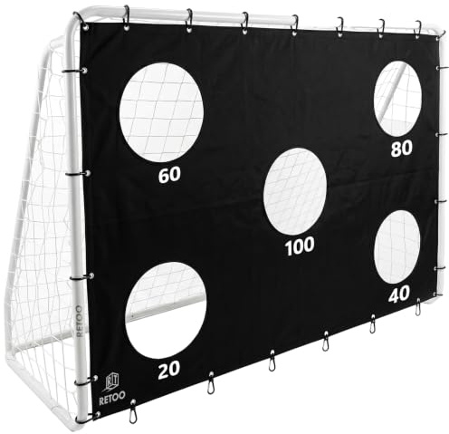 Retoo Fußballtor mit Zielwand, 240x170x85 cm Stahlrahmen, klappbar, PE-Netz | 20/60/80/100 Punkte, Metallheringe, nummerierte Rohre, Spannseile, Kunststoffclips
