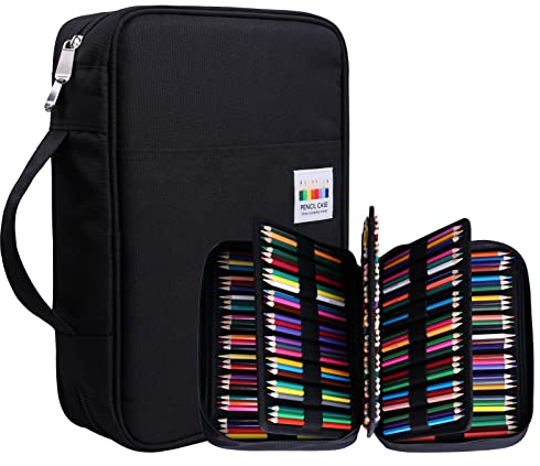 JAKAGO Große Federmäppchen XXL mit 220 Schlitze Stifte Aufbewahrung, Wasserdichtes Stiftetasche für Aquarellstifte & Marker & Gelstifte,Geschenk für Studenten Künstler-Schwarz