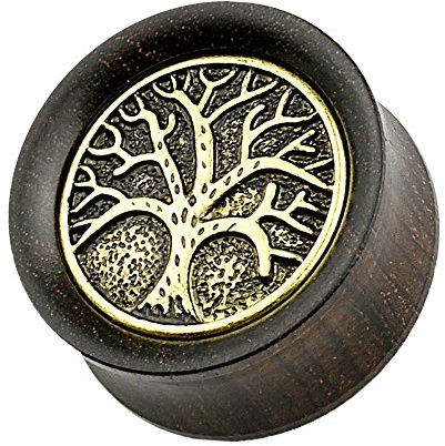 Taffstyle Ohr Plug Flesh Tunnel Piercing Ohrpiercing Holz Baum des Lebens Altgold