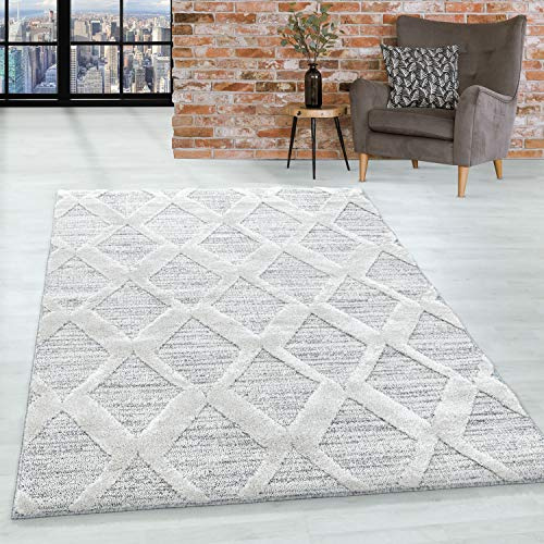 HomebyHome Teppich Läufer 80x250 cm Creme 3D Hoch-Tief Effekt Hochflor Skandi Stil Rauten Design Modern Weich Pflegeleicht für Flur Korridor Eingangsbereich Küche Schlafzimmer