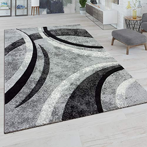 Paco Home Teppich Wohnzimmer Kurzflor Vintage Handgearbeiteter Konturenschnitt 3D Optik, Grösse:160x230 cm, Farbe:Grau