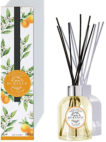 DURANCE Scented Reed Diffuser 225ml - Orange Blossom Fragrance - Scented Bouquet Glass Bottle & 8 Rattan Sticks - Aromatherapy Air Freshener - Room Fragrance