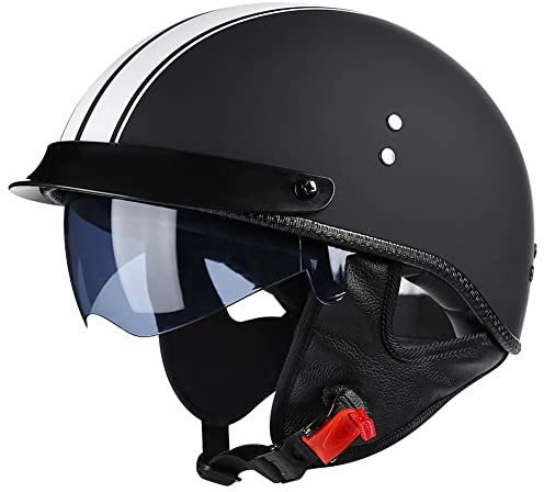 RMBDD Retro Motorrad Halbhelme Motorradhelm für Herren und Damen DOT/ECE-Zertifizierung Jethelm Mit Visier Halbschalenhelm Braincap für Bike Cruiser Chopper Moped Scooter Offenem Helm, XL(59~60cm)