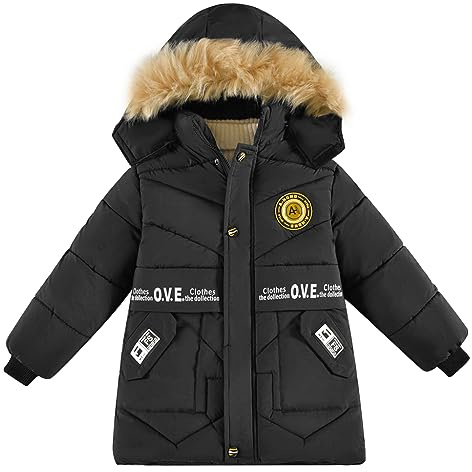 linboo Manteau Enfant Garçon Doudoune Doublure Polaire Chaud Veste d'Hiver à Amovible Capuche Fourrure Mode Blouson Matelassé