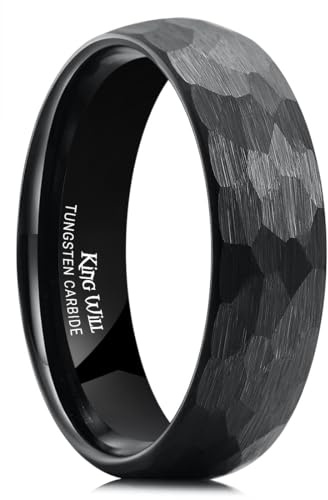 King Will 6mm/8mm Wolframkarbid-Trauring für Herren & Damen - Geschmiedeter Ring in Schwarz/Silber/Gold/Braun mit matter Bürstenoptik, Comfort Fit
