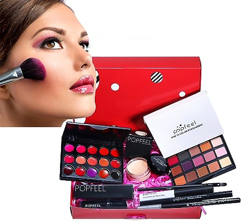 AFGSsm Make up set für frauen, Schminkset frauen, Schminkkoffer für mädchen, Schminke mit Augenbrauencreme Lidschatten Lippenstift Lipgloss Mascara(8 STÜCK)