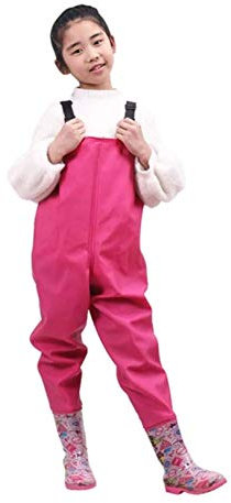 HWBZSZY Outdoor Wathose Wasserdichte Gummi Watstiefel für Kinder, Leichte und Atmungsaktive PVC Angelhosen für Jungen und Mädchen mit Isolierten, Rutschfesten Stiefeln,Rosa,24 EU