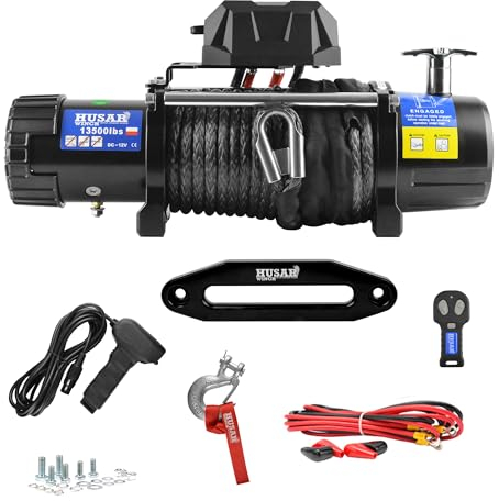 Treuil électrique 13500 lbs | 6124 kg 12V avec Corde Synthétique 26m x 9,5 mm,Commande sans fil,Transmission Planétaire à 3 étages,Idéal Pour,Véhicules Tout-Terrain,Véhicules 4x4,OFF-ROAD