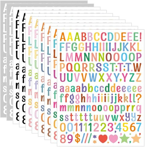 JOOTUEPO 2280 Piezas Pegatinas Letras Autoadhesivas, 15 Hojas Pegatinas de Números de Alfabeto de Colores, Adhesivo de Vinilo para Manualidades Letreros Carteles Ventanas