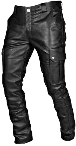 JEShifangjiusu Pantalon Gothique en Cuir pour Hommes Pantalon Taille Moyenne à Jambe Droite en Simili-Cuir avec Poches (Noir,5XL)